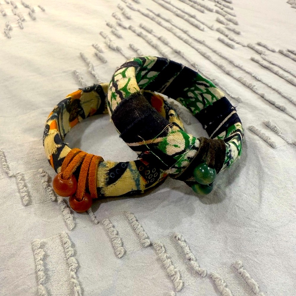 Set of (2) Boho Colorful Fabric Wrapped Bracelets